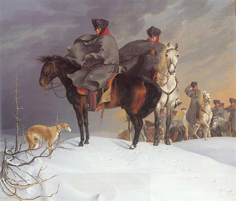 Franz Kruger Prussian Cavalry Outpost in the Snow oil painting picture